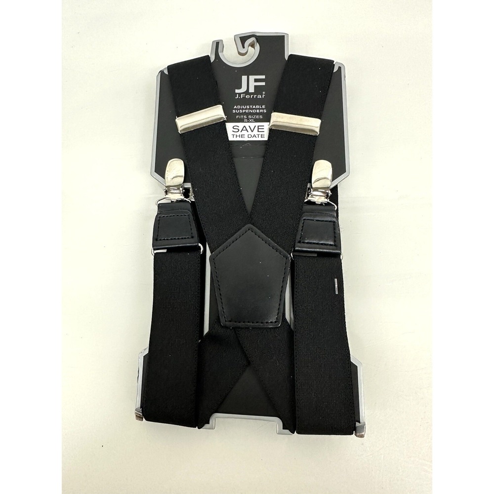 J. FERRAR Black & Silver Adjustable FITS SIZES S-XL SUSPENDERS Strong Clips 1S